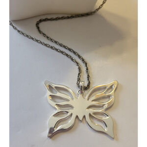 Vintage Estate Necklace Silver Tone Cut-Out Butterfly Pendant Elegant Jewelry